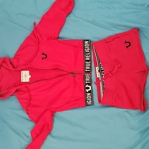 True religion Hoodie with matching shorts. Medium size red